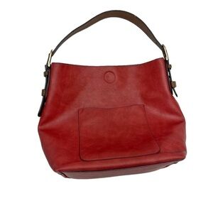 Tote bucket bag shoulder shipping bag purse red wine dark red & brown buckles